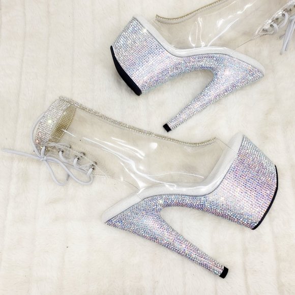 Bejeweled Rhinestone Platform Heel Ankle Boots Wit - Picture 7 of 17